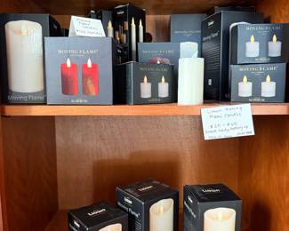 Large selection of high end frameless, moving flame candles.