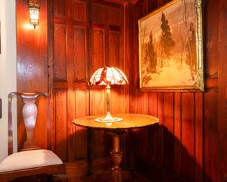 Stick Barometer and Vintage Leaded Glass Lamp