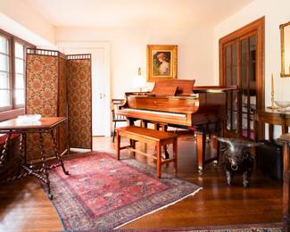 Steinway & Co. Aeolian Baby Grand Piano, Sarouk Rug, Antique American Furniture
