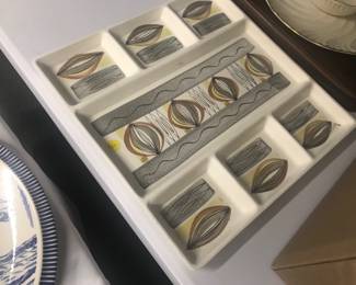 Large Mid century Sacha Brastoff signed divided serving dish.