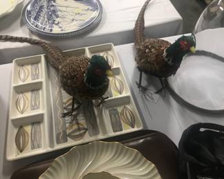 Pair of handmade pheasants.