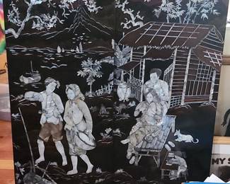 4 Chinese mother of pearl carved wood panels $200 for 2