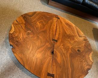 George Nakashima Black Walnut round coffee table; 52" diameter, 13" high