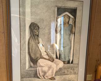 Francisco Zuniga Dos Mujeres, 1982, color pastel drawing, signed and dated at lower left; paper size 28" x 20"; frame size 40 1/4" x 31 5/8" with certificate of authenticity