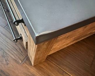 PRE SALE ITEM. Restoration Hardware Concrete Top Coffee Table: one small flaw/dent on corner - see photo $200  (very heavy)