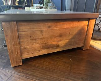 PRE SALE ITEM. Restoration Hardware Concrete Top Coffee Table: one small flaw/dent on corner - see photo $200  (very heavy)