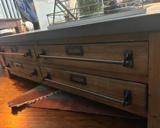 PRE SALE ITEM. Restoration Hardware Concrete Top Coffee Table: one small flaw/dent on corner - see photo $200  (very heavy)