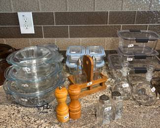 Pyrex, Storage Containers & Salt/Peppers + Cruets