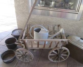 Vintage Mexican Goat Wagon & Cast Iron Dutch Ovens  