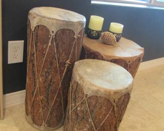 3-Native American Hand-Crafted Log Drums
