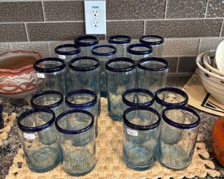 Mexican-Style Glassware, Cobalt Blue Rim
