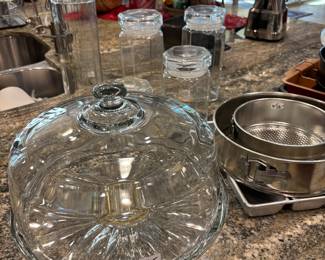 Glass Dome Covered Cake Platter & Glass Canister Set