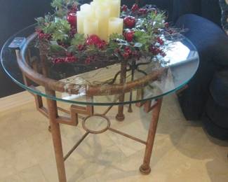 Glass Top & Brushed Metal Frame Design Accent Table