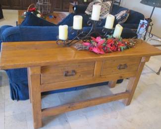 Rustic "Solid-Look" Wood Console Table, 2-Drawers,         63" X 16" X 30"