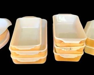 12pc FireKing Peach Luster Baking Dishes
