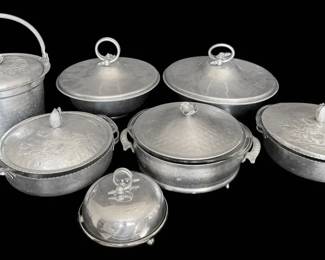 Floral Patterned Hammered Aluminum Serving Dishes, More