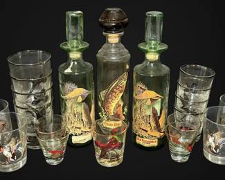 Vintage Fitzgerald Wildlife Series Decanters Bird Drinking Glasses