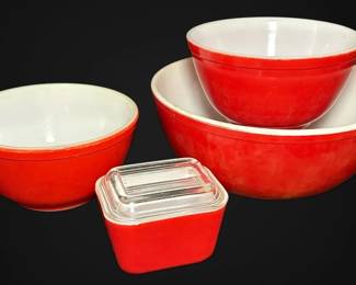 Pyrex Red Primary Color Mixing Bowls Refrigerator Dish