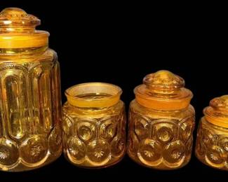 L.E. Smith Amber Moon Stars Canister Set One Missing Lid