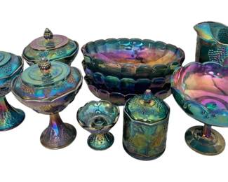 Indiana Glass Blue Carnival Compotes, Fruit Bowls, Pitcher, More