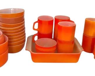 FireKing Orange Milk Glass Bowls, Mugs, More