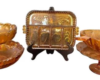 Amber Glass Fruit Bowls, Cake Stand, More