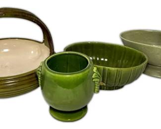 Green Haeger Pottery Planters Basket