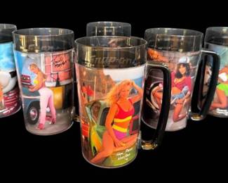 Six Vintage SnapOn Plastic Mugs With PinUp Models