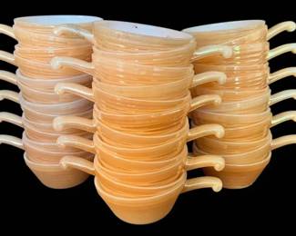 37pc FireKing Peach Luster Handled Bowls