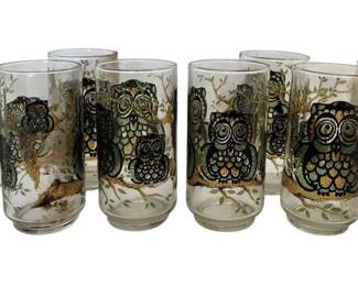 8 Vintage Libbey Owl Tumbler Glasses