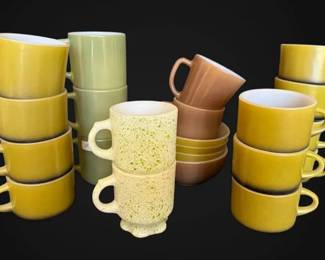 Avocado Green Milk Glass Mugs, Bowls, More