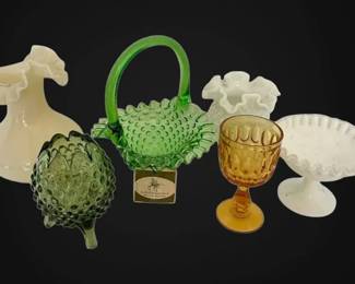 Fenton Hobnail Basket, Fenton Vase, More Glassware