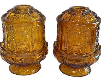 Amber Stars Bars Indiana Glass Fairy Lamps