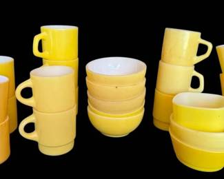 Yellow FireKing More Milk Glass Mugs Bowls