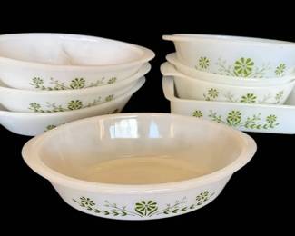 Glasbake Green Daisy Patterned Casserole Dishes