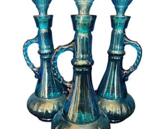 Three Jim Beam Blue Glass Decanter Genie Bottles
