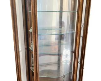 Carved Wooden Curio Cabinet w Curved Glass Front