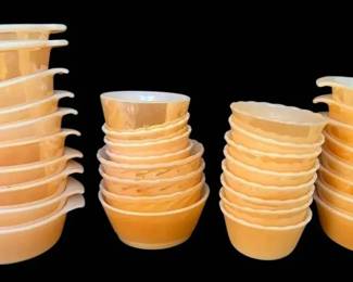 34pc FireKing Peach Luster Individual Casserole Dishes More