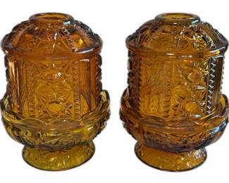 Indiana Glass Amber Stars Bars Fairy Lamps