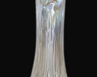 L.E. Smith Clear Iridescent Swung Glass Vase 13.5