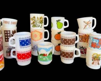 Fun Colorful Vintage Milk Glass Mugs