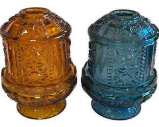 Indiana Glass Stars Bars Fairy Lamps in Blue Amber
