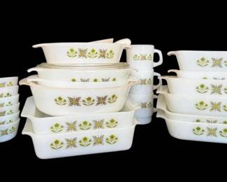 FireKing Meadow Green Patterned Casserole Dishes