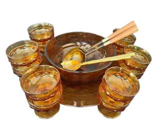 Vintage Indiana Glass Punchbowl Set In Kings Crown Thumbprint Pattern