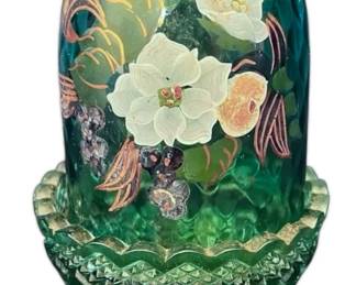 Fenton Teal Handpainted Glass Fairy Lamp