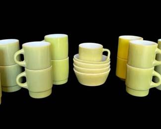 Stackable FireKing Avocado Green Mugs, Bowls, More