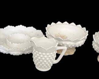 Fenton Hobnail Milk Glass Compote, Candle Bowl, Creamer Dish, More