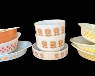 Federal Brown Sunflower Bowls, Glasbake Polkadot Dishes, More