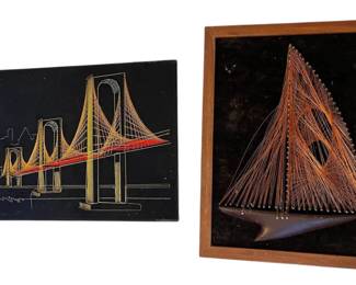 MidCentury Copper Sailboat String Art Suspension Bridge