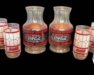 Two CocaCola Carafes 8 Glasses